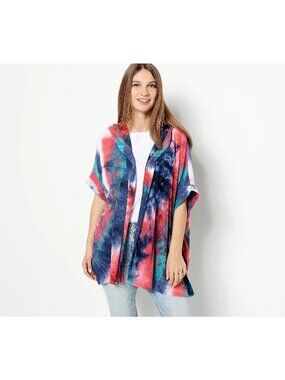 Attitudes by Renee Topper XXS Malibu Knit Tie Dye Hooded Ruana Firecracker NEW